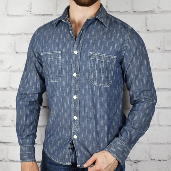 Vintage Y2K Arizona Chambray Denim Patterned Button Up Shirt M - Picture 1 of 4